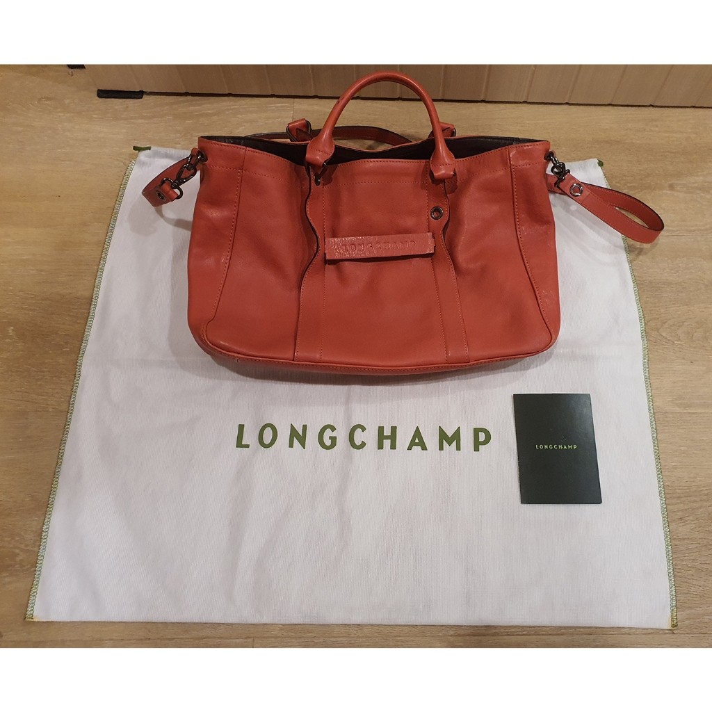 กระเป๋า LONGCHAMP ใบใหญ่ ของแท้ มือสอง สีชมพู(rose) รุ่น 3D หนังวัวแท้