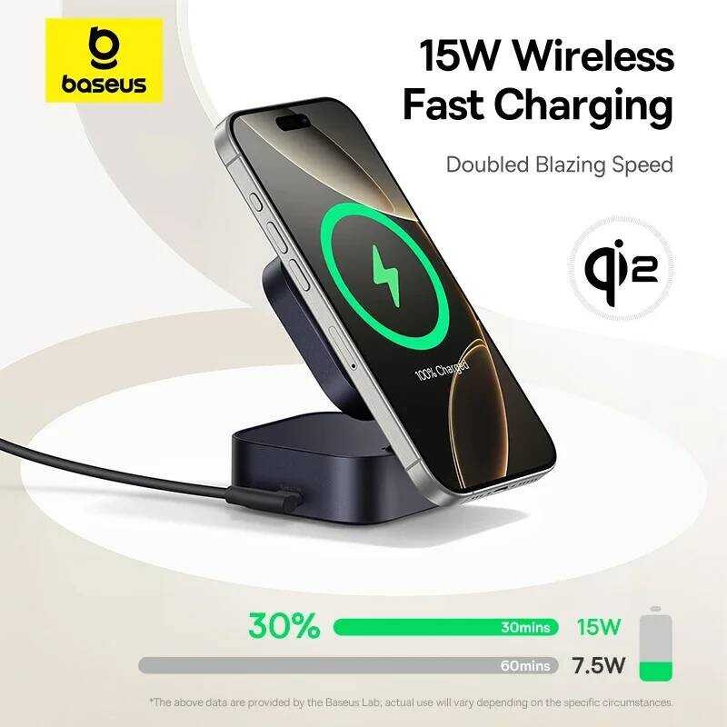 ▥ Baseus Qi2 15W Magnetic Wireless Charger 67W 2-In-1 โทรศัพท์แล็ปท็อป Fast CHARGING Dock Stati