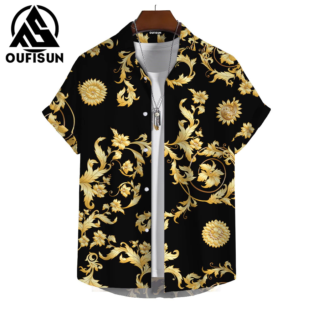 เสื้อฮาวายผู้ชาย ลายดอกไม้วินเทจ แขนสั้น