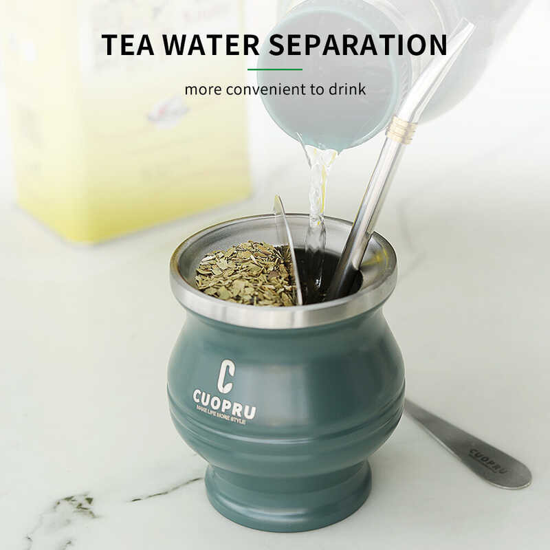 LY CUOPRU Yerba Mate Cup, Mate Cup, แก้วน้ำชา สแตนเลส 304 พร้อมฟางและเ