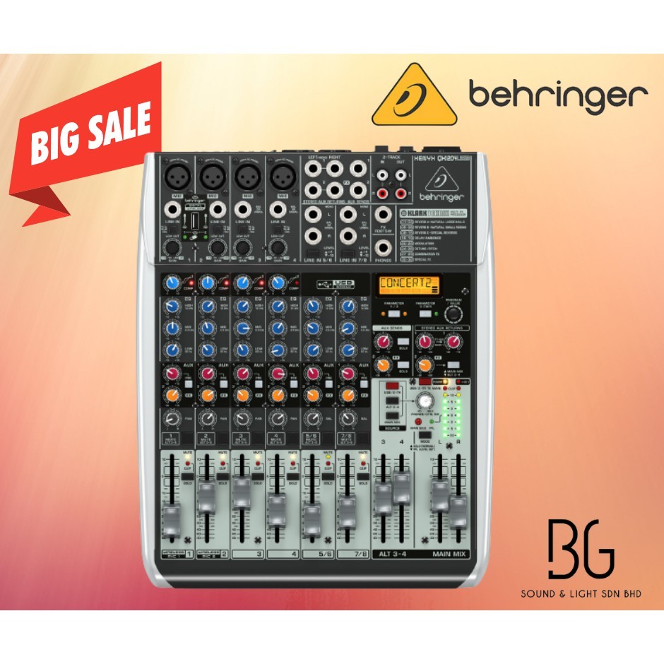 ในสต็อก bohringer QX1204USB Premium 12-Input 2/2-Bus Mixer พร้อม XENYX Mic Preamps & Compressors, Kl