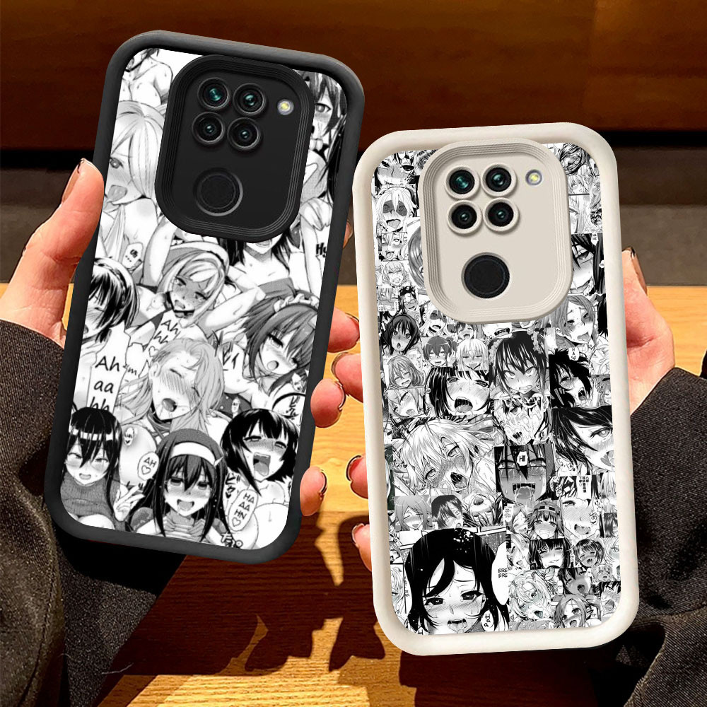 O-21 Girl Face Ahegao Casing สําหรับ Xiaomi Redmi Note 8 9 9S Pro Max 5 PLUS สีดําและสีขาว