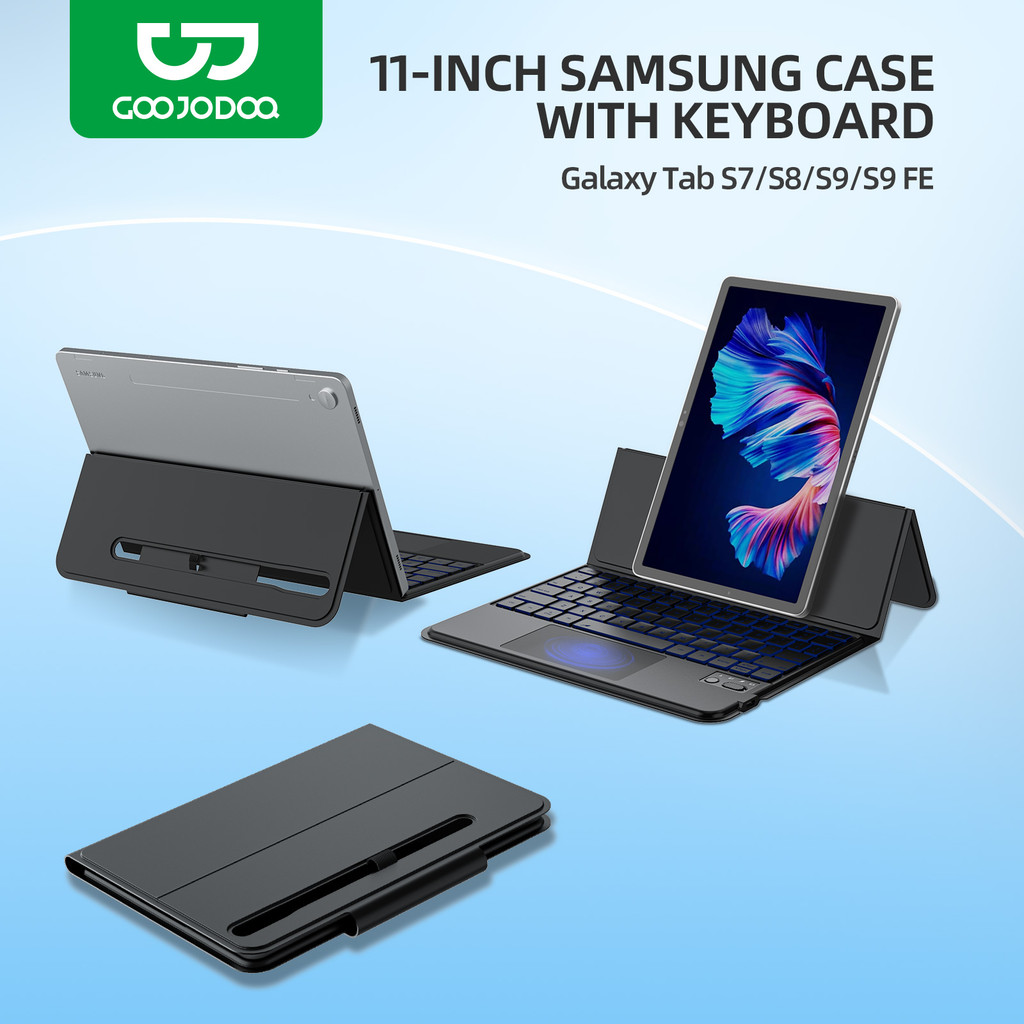 GOOJODOQ เคสป้องกัน Samsung พร้อมคีย์บอร์ดสําหรับ S7/S8/S9/S9FE บลูทูธ 5.0 และหน้าจอ LED ทัชแพดหลายท่าทาง
