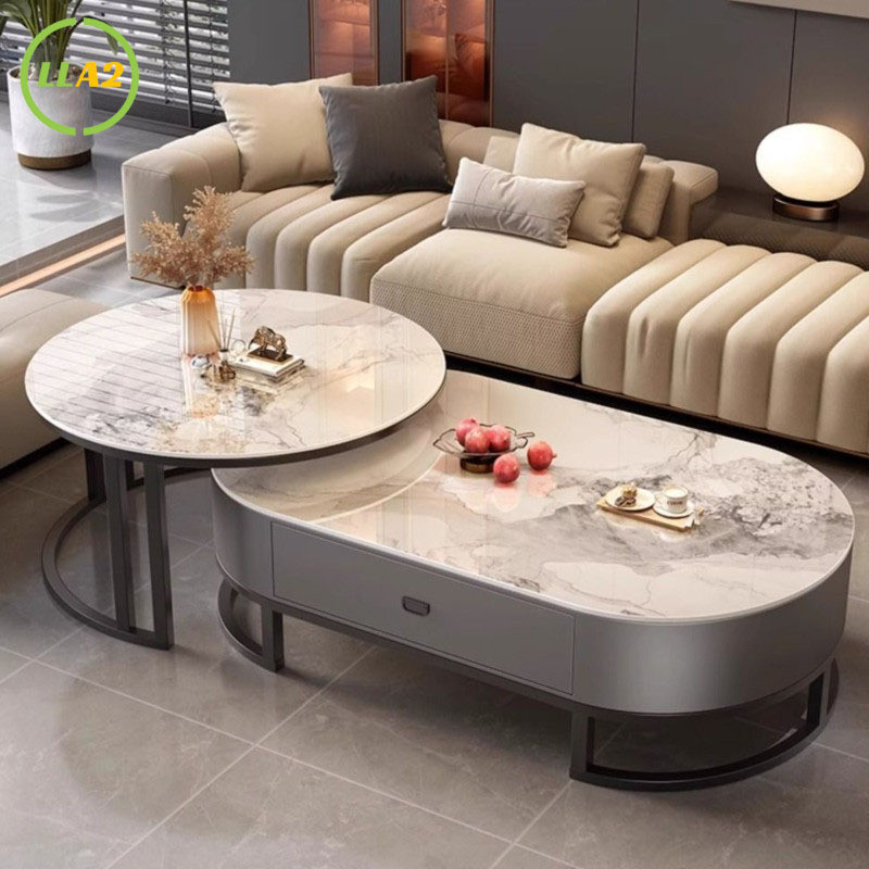 LLA2 โต๊ะกาแฟ Rock Slab ห้องนั่งเล่นบ้านขนาดเล็กโต๊ะกลางรูปไข่ใหม่