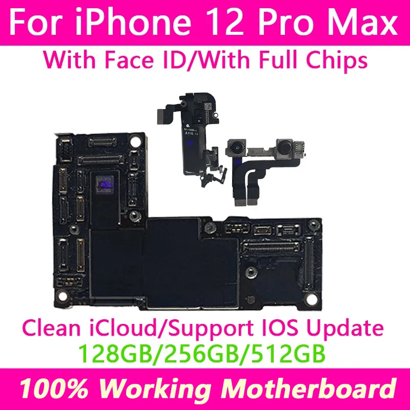 ในสต็อกทํางานสําหรับ iPhone 12 pro max Board Logic สําหรับ iPhone 12 pro max เมนบอร์ดปลดล็อค MainBoa