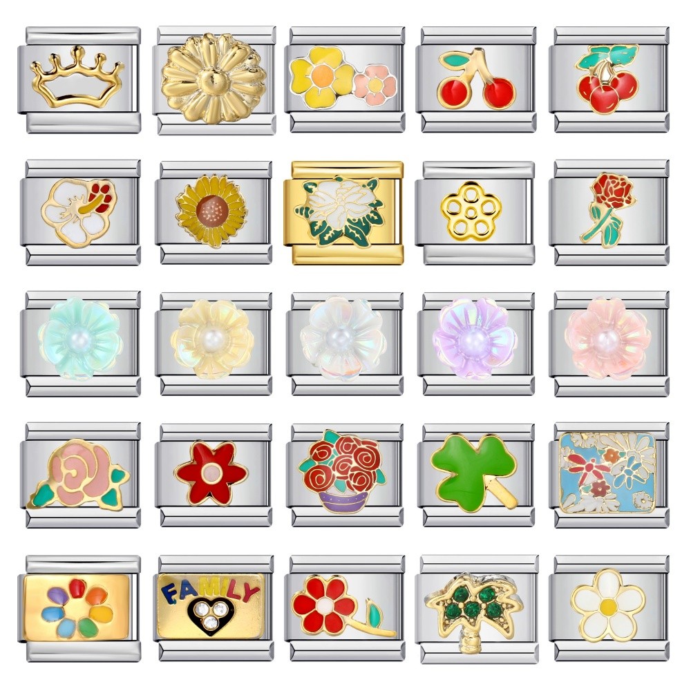 ​Y2K Elastic Charm Links Fit 9 มม.สแตนเลสแฟชั่นใหม่หญิงสาว Pretty Glaze Rose ดอกไม้สร้อยข้อมือ DIY ท
