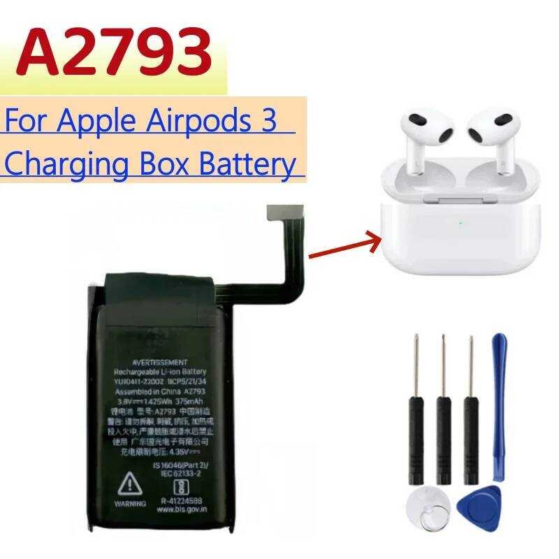 ▥ A2647 เปลี่ยนแบตเตอรี่สําหรับ Apple A2564 A2565 สําหรับ Air Pods 3 แบตเตอรี่ชาร์จ Batteria A2