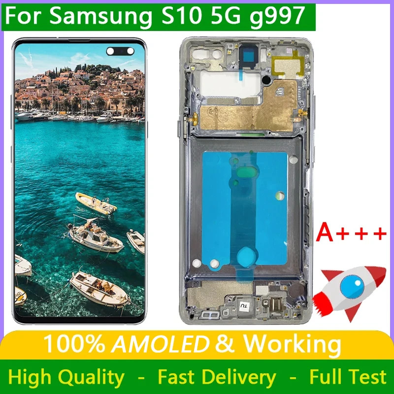 ในสต็อก Super AMOLED LCD สําหรับ SAMSUNG Galaxy S10 5G LCD G977N จอแสดงผลใหม่ G977U Touch Screen Dig