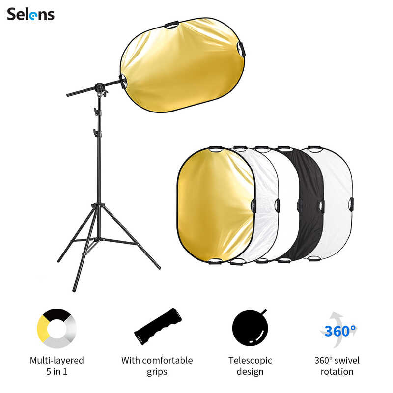 Selens 🍀 Photography Reflector Stand Kit, 24X36 5 In 1 Reflectors With 78 Inches Light Stands