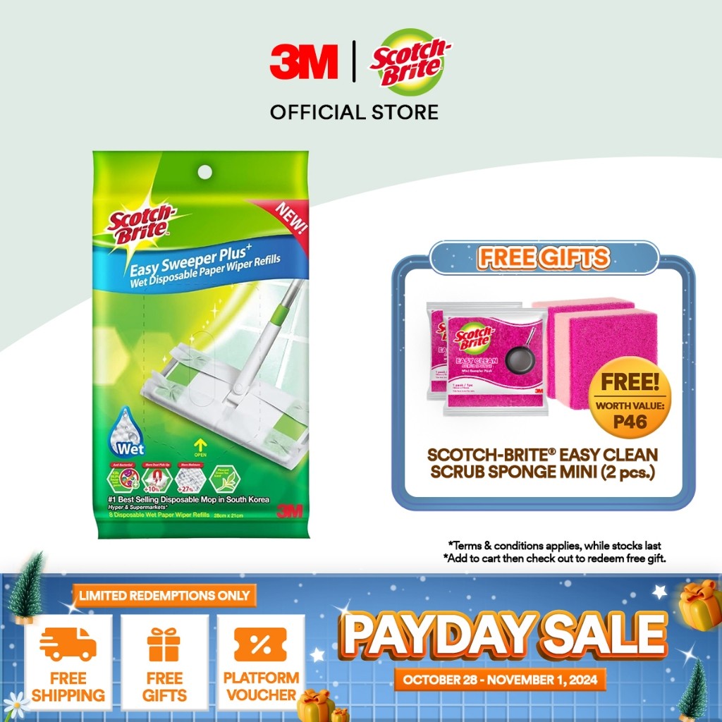 ในสต็อก 3M Scotch-Brite® Easy Sweeper Plus+ Wet Refill 8 แผ่น/แพ็ค