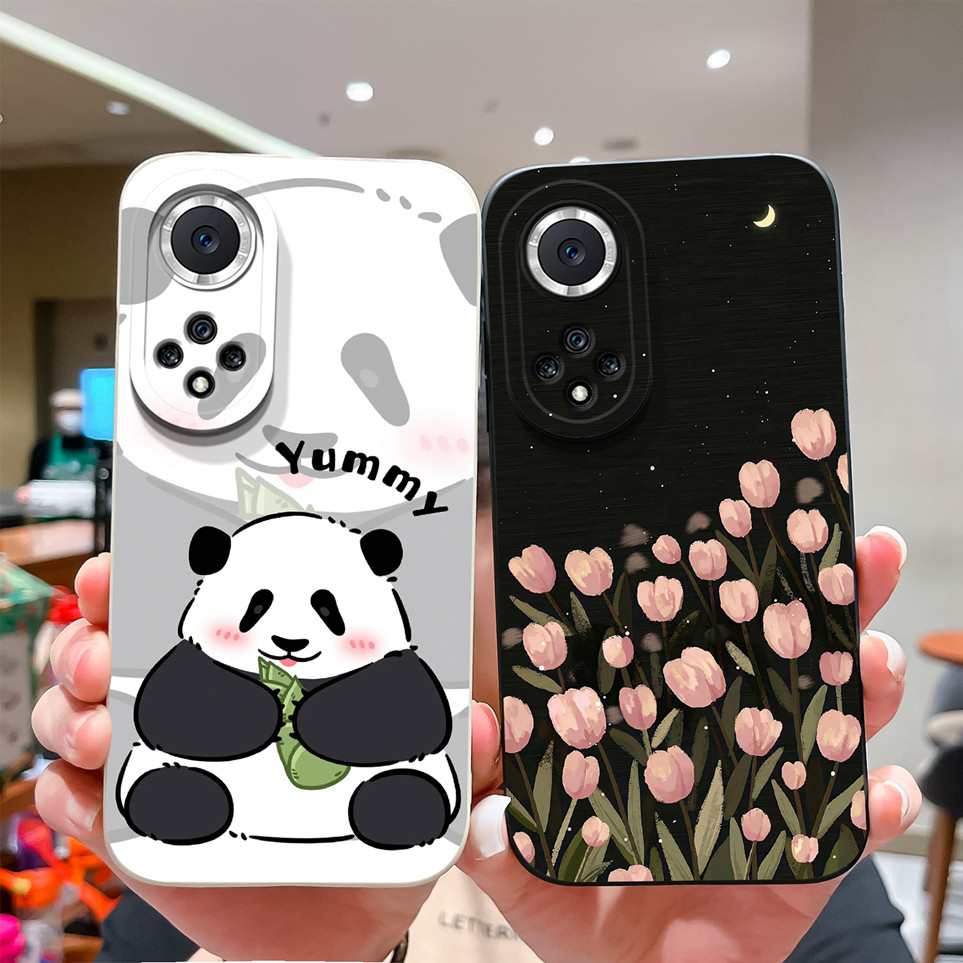 สําหรับ Huawei Nova 9 Pro 9 ปลอกน่ารัก Panda Tulip ซิลิโคนเหลวฝาหลังเลนส์ป้องกันสําหรับ Nova 9Pro กรณีกระเป๋าโทรศัพท์ Capa กันชน
