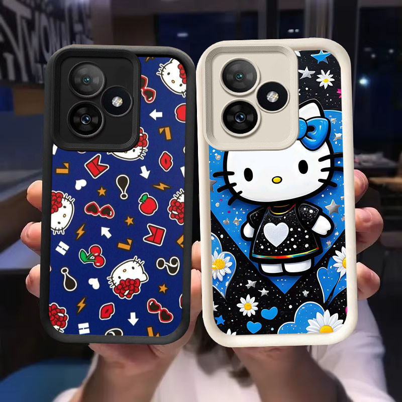 O-36 Kitty Paint Case สําหรับ Realme Narzo NEO6 N53 SE N61 GT C63 6 5G สีดําและสีขาว