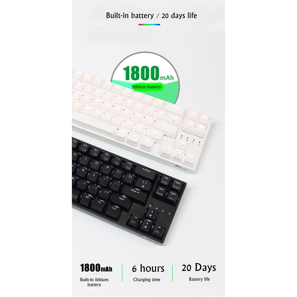 RK68plus/RK871 คีย์บอร์ด Gaming Bluetooth /2.4GWireless/Type-C Wired 3 Mode Hot Swappable แสงสีขาว