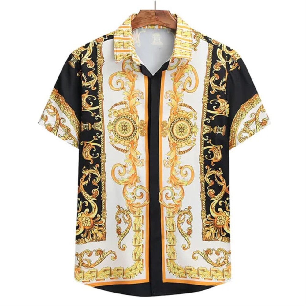 เสื้อเชิ้ตแขนสั้นแฟชั่นวินเทจบุรุษหรูหราพร้อมพิมพ์ลาย 3 มิติลายดอกไม้อินเทรนด์และปกขนาดใหญ่สําหรับสตรีทแวร์ทุกวัน – โปรปัง