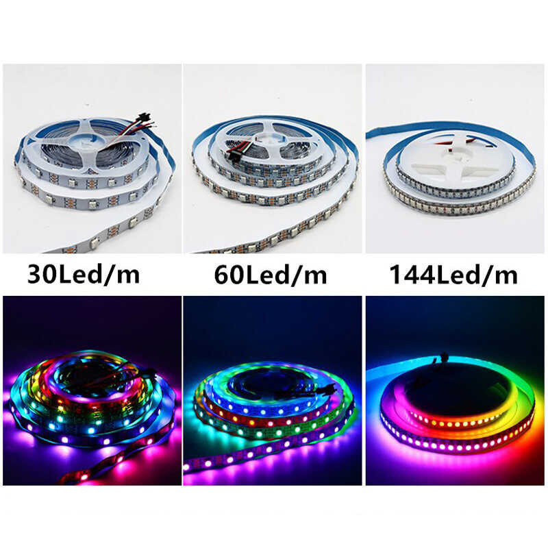 5V DC RGB Ws2812b ไฟ LED แถบแอดเดรสแยกต่างหาก 1M-5M 2812 พิกเซลอัจ