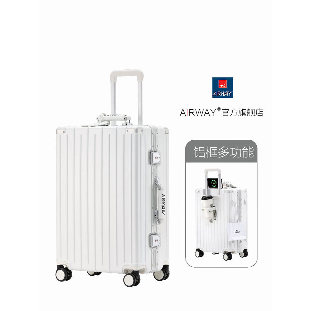 Airway กระเป๋าเดินทางมัลติฟังก์ชั่นผู้หญิงกรอบอลูมิเนียมรถเข็นผู้ชายกล่องรหัสผ่านความจุขนาดใหญ่กระเ