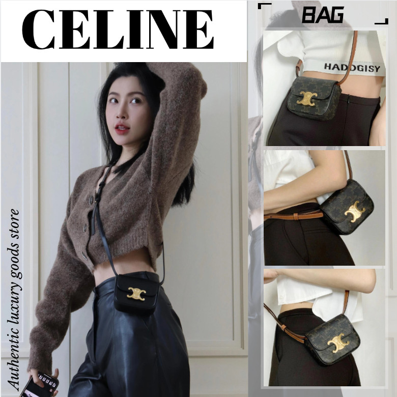 ♞เซลีน Celine Triomphe CLAUDE Mini Lipstick bagกระเป๋าสะพายผู้หญิง/Celine bag/100%Authenticity Guar