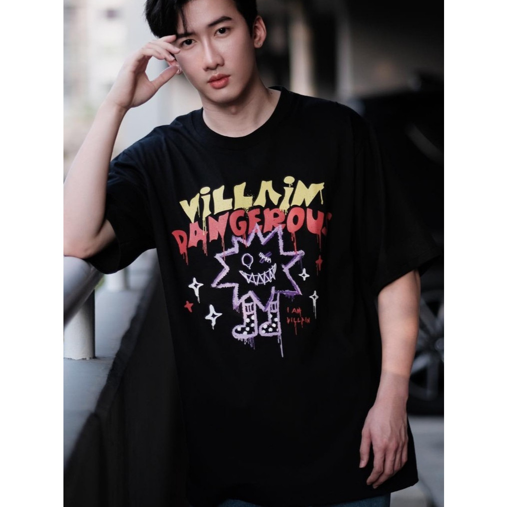 ♞,♘,♙VILLAIN เสื้อ Oversize "Villain Dangerous" [เสื้อโอเวอร์ไซส์ ผ้านุ่ม ใส่สบาย ผ้าCotton100%] XF