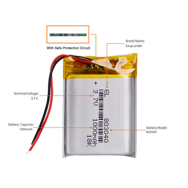 Δ 3.7V 1000Mah 803040 แบตเตอรี่ลิเธียมไอออนโพลิเมอร์แบบชาร