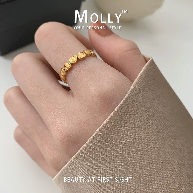 สแตนเลสแหวนแกะสลักหัวใจน่ารักสําหรับผู้หญิง,ไม่ซีดจาง 18K Gold Plated Hypoallergenic Non Tarnish แหวน