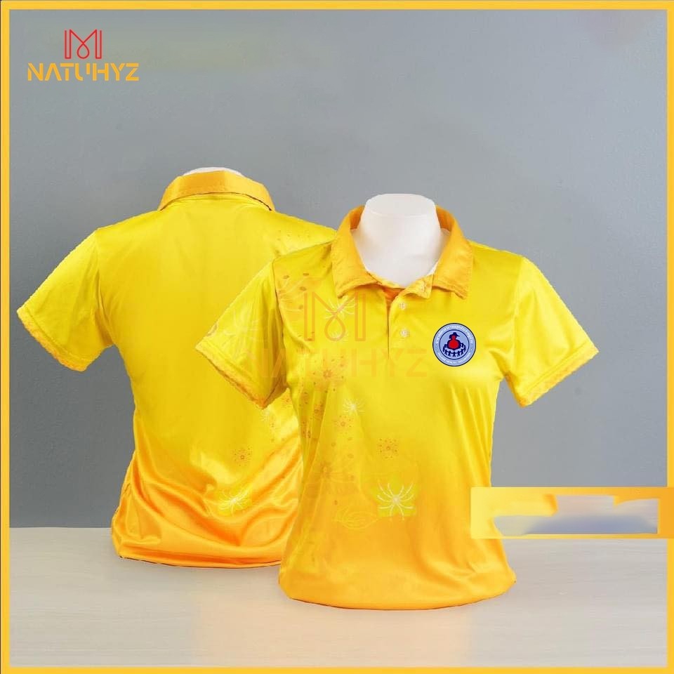 สีเหลือง เสื้อโปโล พิมพ์ลาย ทรงผู้ชาย ทรงผู้หญิง(เลือกตราหน่วยงานได้ สาธารณสุข สพฐ อปท มหาดไทย อสม สำนักงานคณะกรรมการการศึกษาพื้นฐาน)M2
