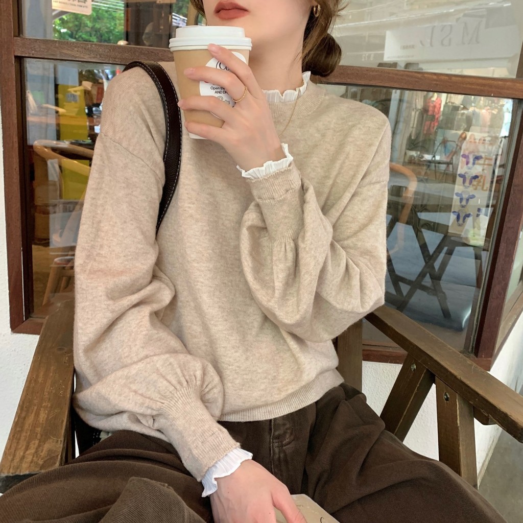 81656 อารมณ์ลูกไม้เย็บหลวมถักเสื้อกันหนาว