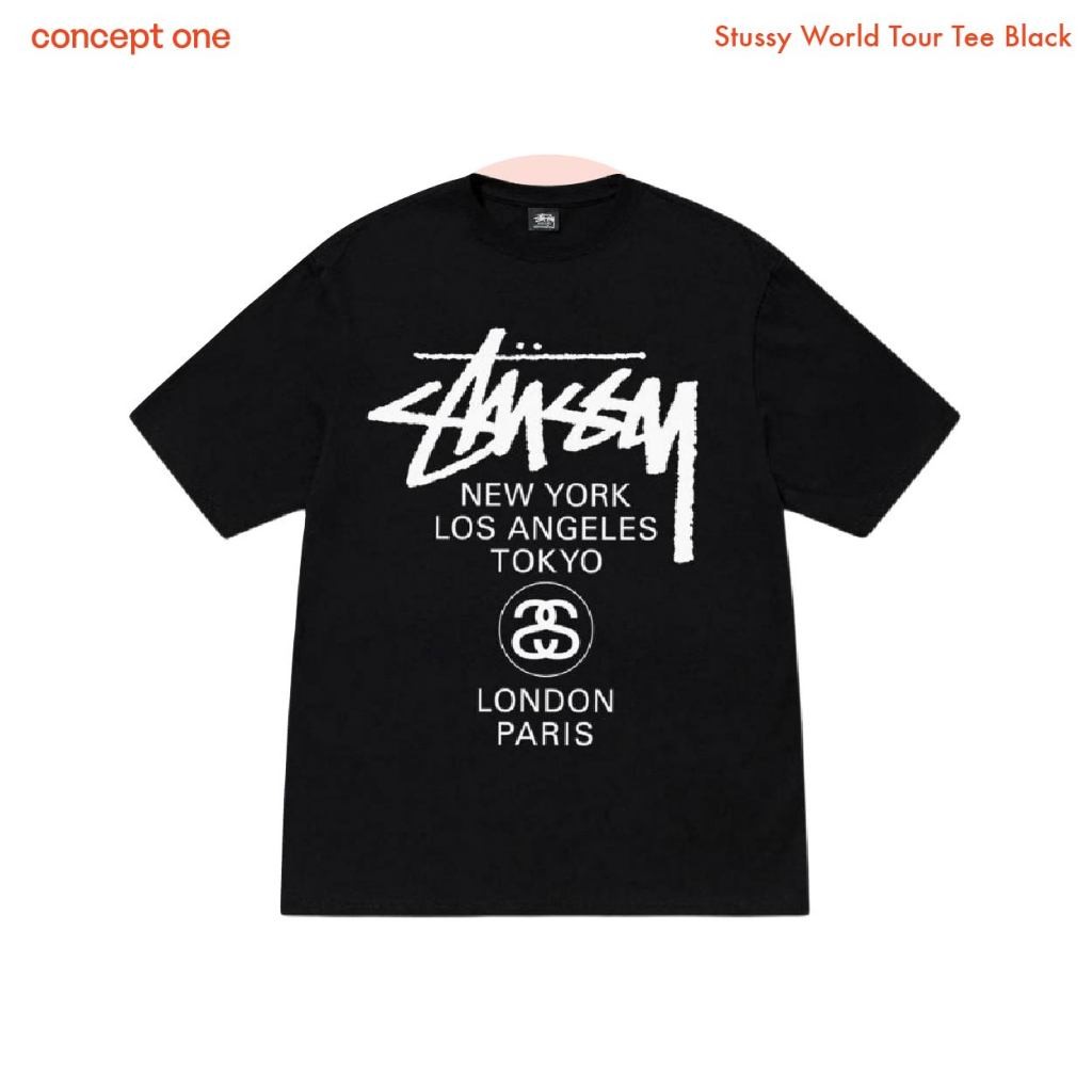 ♞Conceptone STUSSY World Tour Tee Black เสื้อยืด XHS