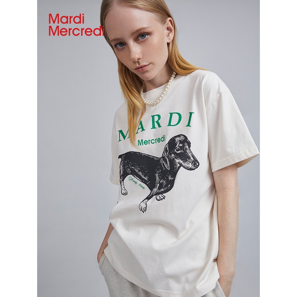 ♞,♘,♙【Official Store】  พร้อมส่งMardi Mercredi TSHIRT DDANJI พิมพ์ลายดัชชุนด์คลาสสิก  ของแท้ 100% XF