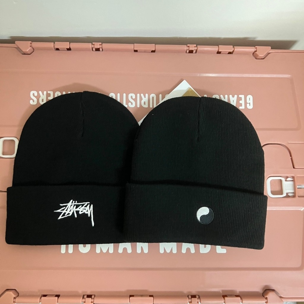 ♞,♘,♙Stussy Beanie hat ผู้ชายและผู้หญิง งานปักสองด้าน บุคลิกภาพ สไตล์ญี่ปุ่น หมวกถัก sde