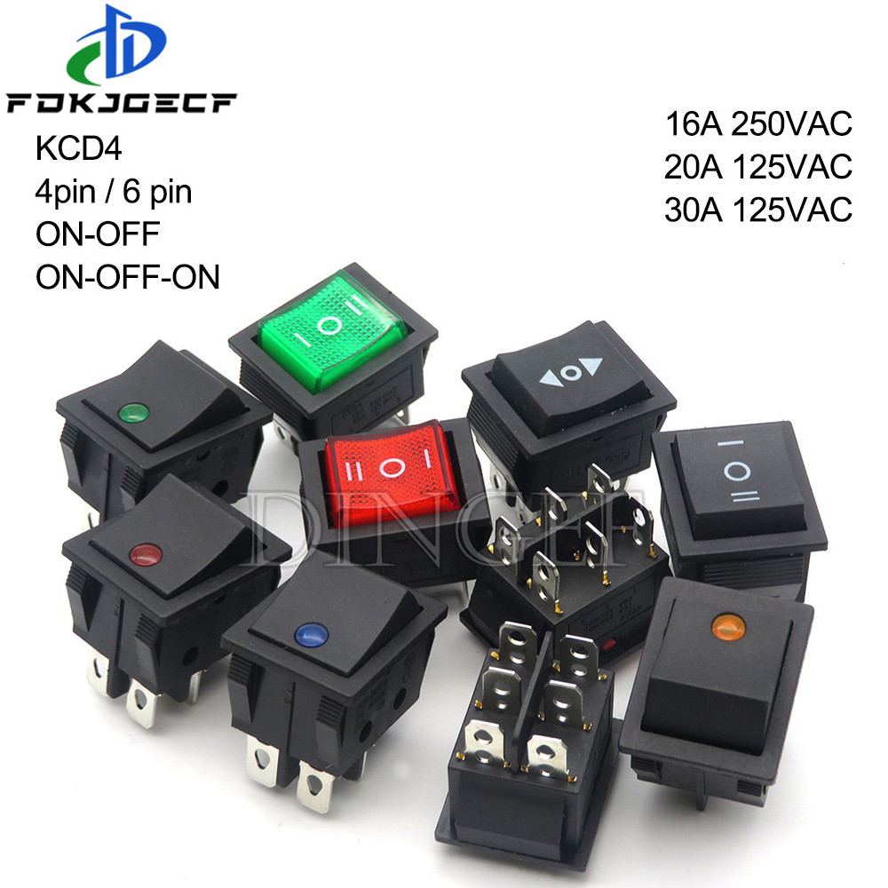 1pcs rocker สวิทช์ KCD4 4PIN 6PIN 2 / 3 ตําแหน่ง ON-OFF Mini พร้อมไฟ cat-eye 220V LED rocker สวิทช์ปุ่ม 16A 30A 250VAC 20A
