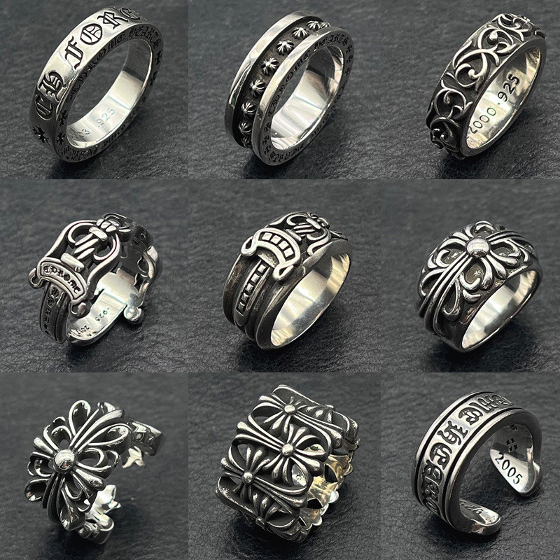Chrome*Hearts Eternal Hearts Ring Classic Retro Wide And Narrow Style Men And Women Ins Cross Couple Rings.
