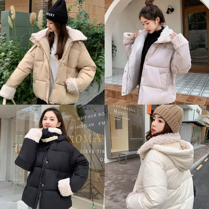 ♞พร้อมส่ง เสื้อกันหนาวเสื้อโค้ทมีฮู้ด แต่งขนแกะที่ปกคอและปลายแขนเสื้อ ฮู้ดถอดได้ค่ะ vgh