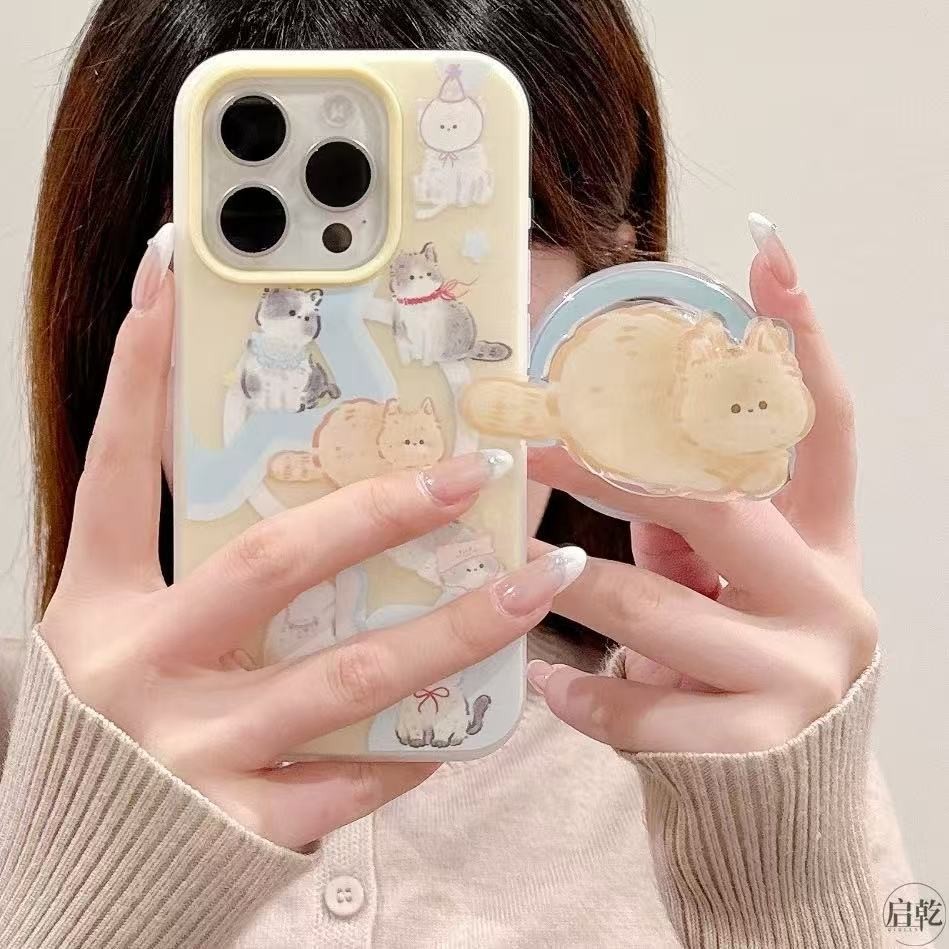 เคสโทรศัพท์แม่เหล็ก แอปเปิล 16 ตัวยึดหมุนได้น่ารัก ไอโฟน 15มือโปร/13/14 เคสกันกระแทก