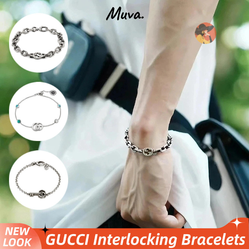 กุชชี่Gucci Interlocking double G bracelet รุ่นชายและหญิง/สร้อยข้อมือ/100%/แท้/สร้อยข้อมือGucci