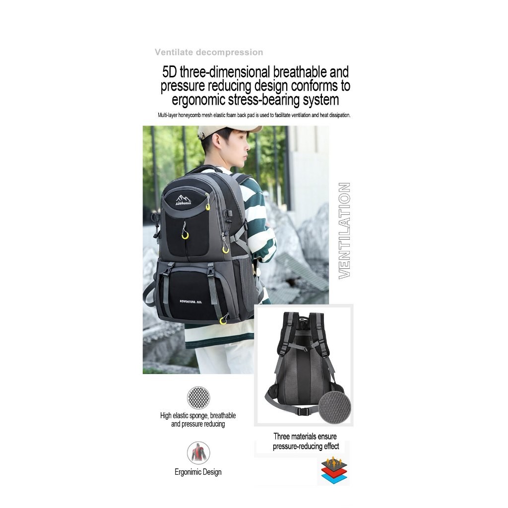 40L 60L กระเป๋าเป้สะพายหลังกลางแจ้งกันน้ำคุณภาพสูงวัน Bagpack ช่องใส่รองเท้าเดินป่าตั้งแคมป์ท่องเที