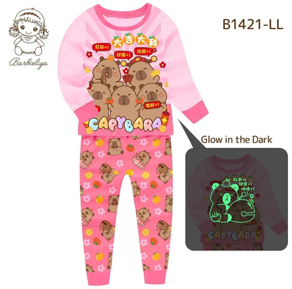B1421 Capybara CNY Glow in the Dark ชุดนอน / Baju Tidur (2 -12y)