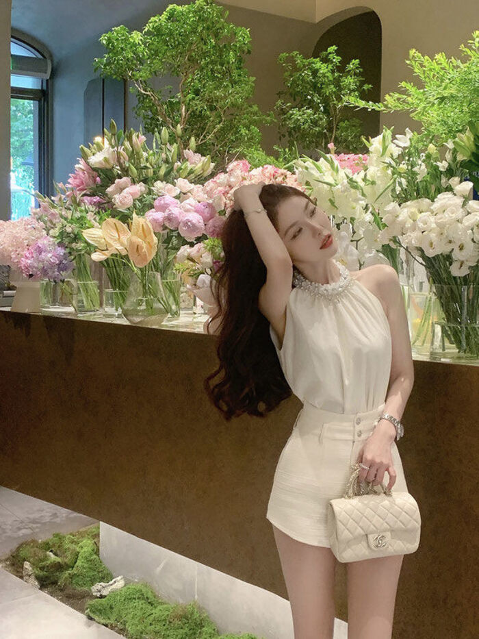 GS.ART กางเกงขาสั้นผ้าไหมคริสตัล Jacquard แฟชั่น Chanel ชุดสูทสองชิ้น - รูปที่ 3