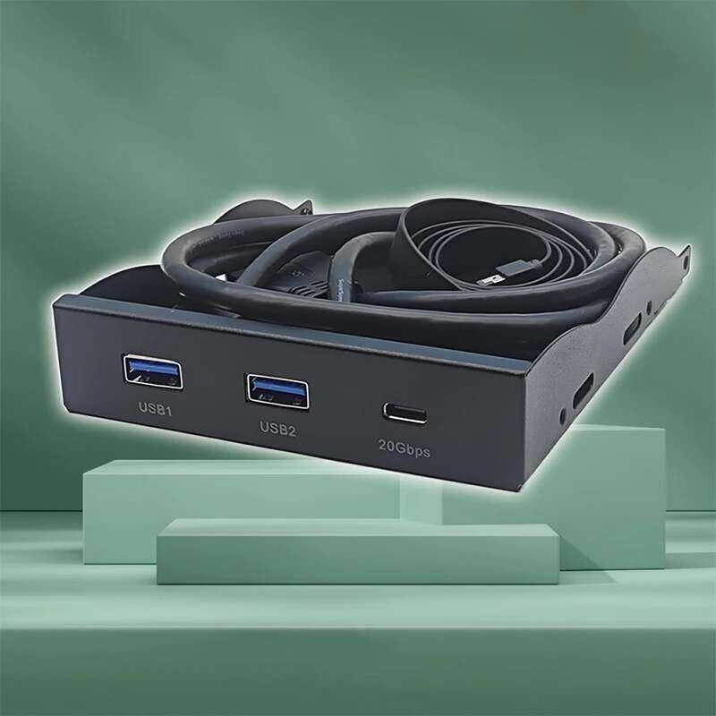 ▥ แผงด้านหน้าสําหรับ PC 2 USB 3.2 Gen1 5Gbps + 1 พอร์ต Type-C 10Gbps/20Gbps Hub Adapter สนับสนุ