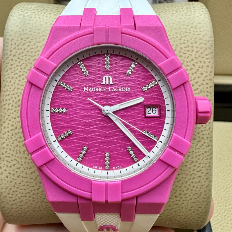 Maurice Lacroix AIKON Tide Light Pink White 40mm Swiss Quartz Watch with Diamonds AI2008-FFFF1-3A0-