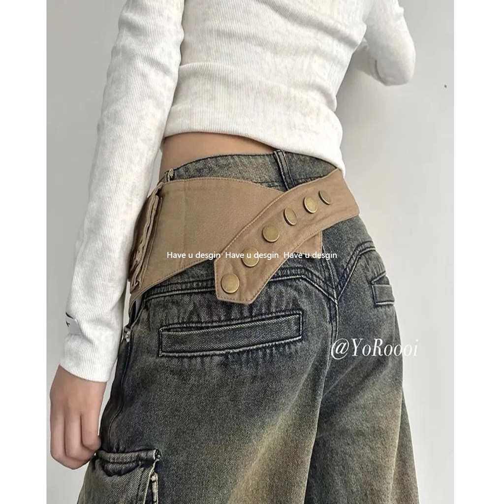 Have u desgin Niche Retro Hippie สไตล์ Overalls กระเป๋าเอวกระเป๋า Rivets เข็มขัดกว้าง Tribal เข็มขัดตกแต่งผู้หญิง