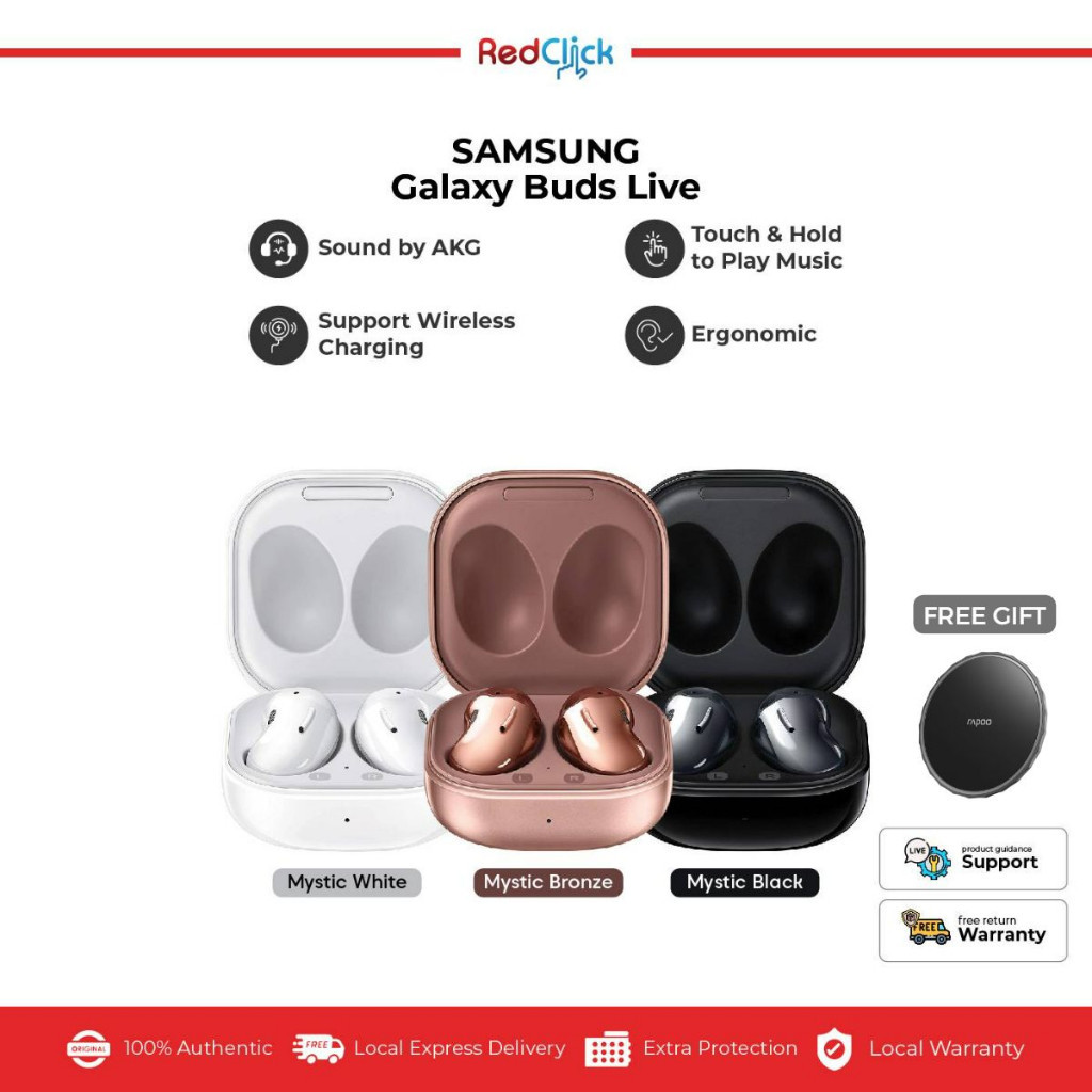 ในสต็อก Samsung Galaxy Buds Live/R180 หูฟังไร้สายตัดเสียงรบกวน Bluetooth 5.0 เสียงโดย AKG [ของขวัญ]