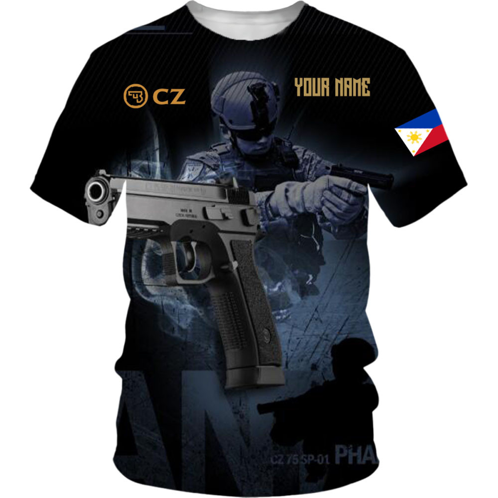 เสื้อยืด CZ Shadow Black คุณภาพสูงสําหรับผู้ชาย ชื่อและโลโก้ฟรี