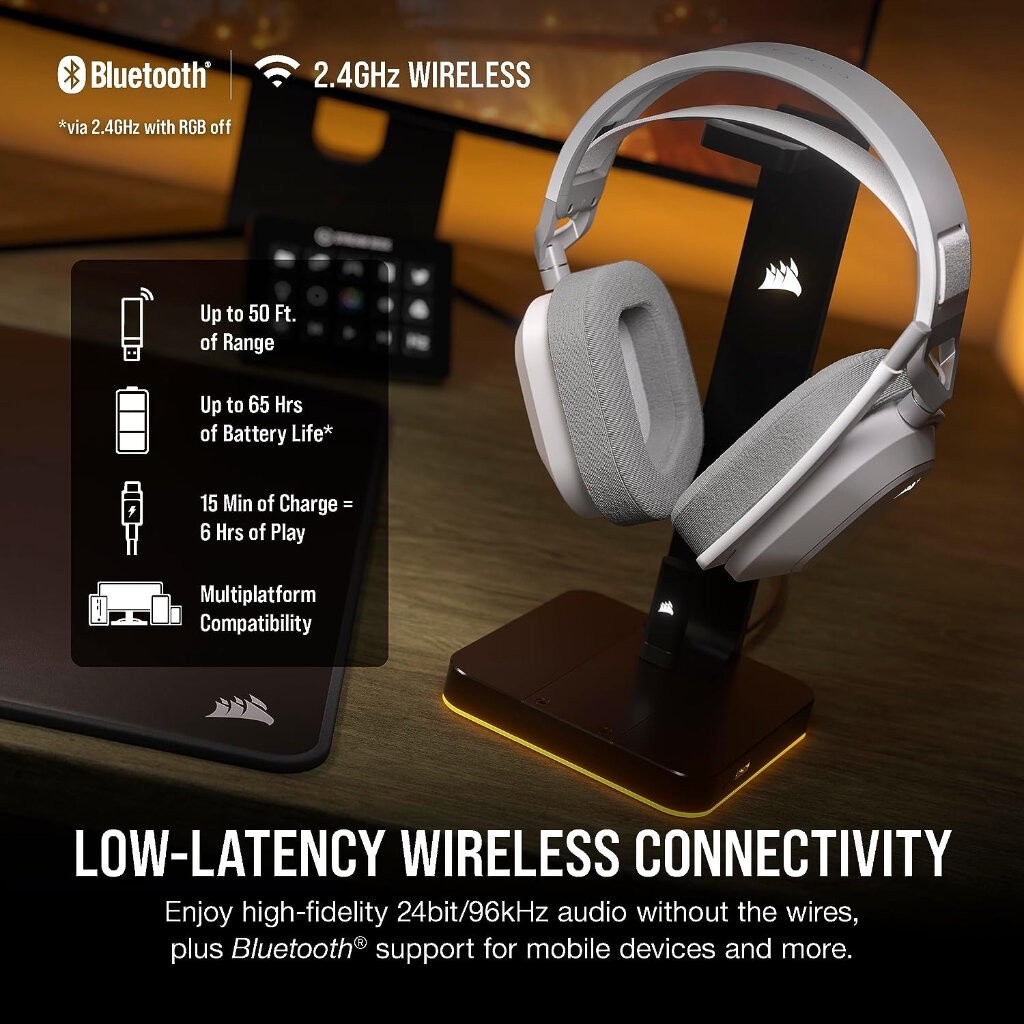 Corsair HS80 MAX Wireless White Multiplatform Gaming Headset with Bluetooth รับประกัน 2ปี ศูนย์ไทย