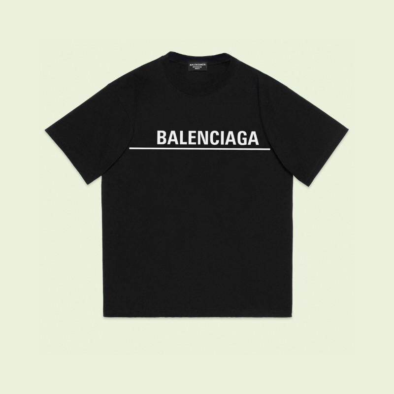 BALENCIAGA5005 เสื้อยืดสีขาวโลโก้ขนาดใหญ่สีดําสวมใส่ทุกวัน