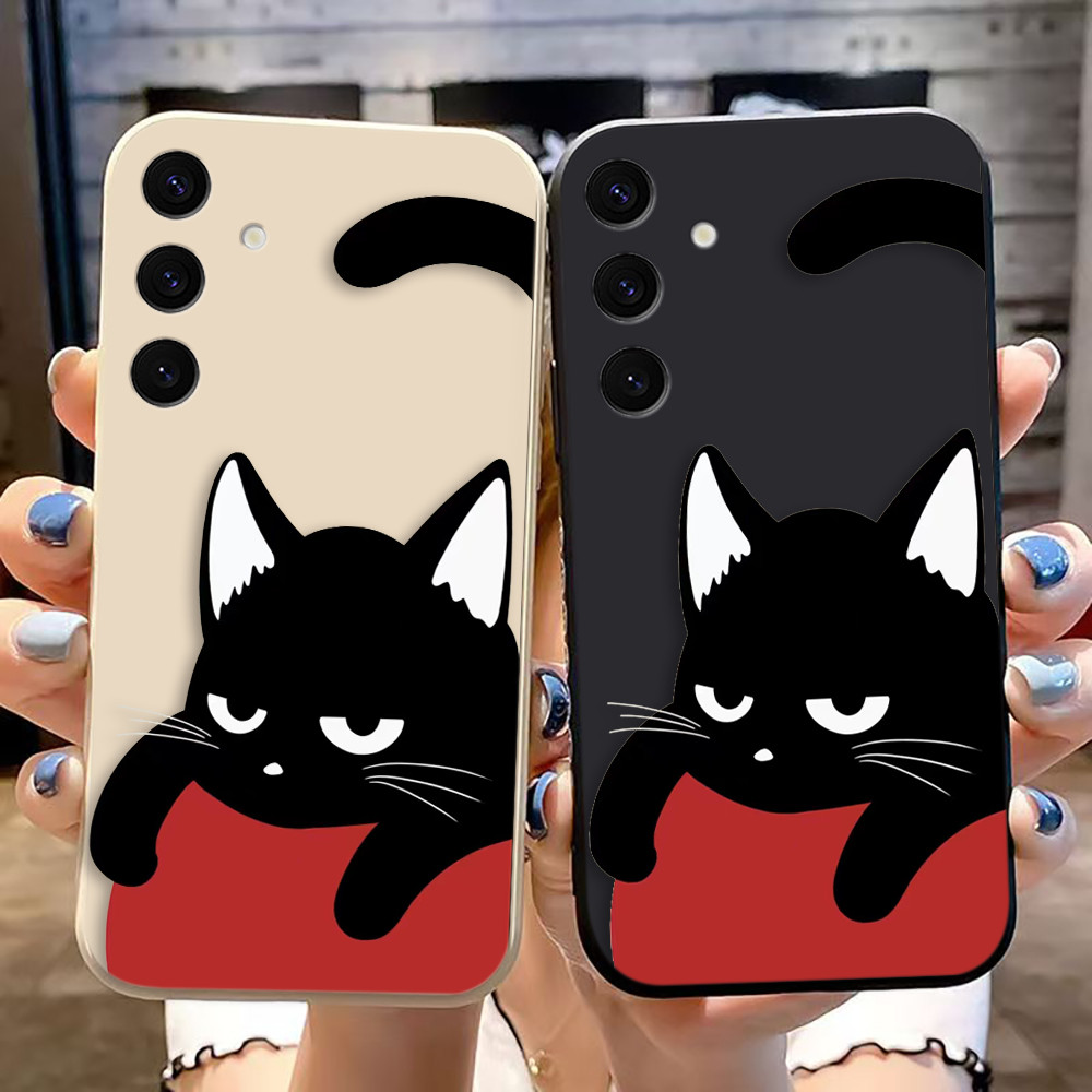 SAMSUNG น่ารักแมวดําสีสันตรงขอบซิลิโคนTPUเคสโทรศัพท์สําหรับSamsung S30 S25 S24 S23 S22 S21 S20 S10 U