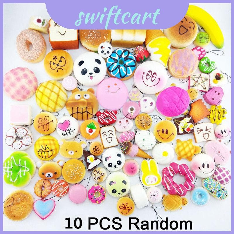 ของขวัญที่สมบูรณ์แบบ 10 ชิ้น Mini Squishy Panda ขนมปังเค้ก Buns สายคล้องโทรศัพท์ Bundle Charm