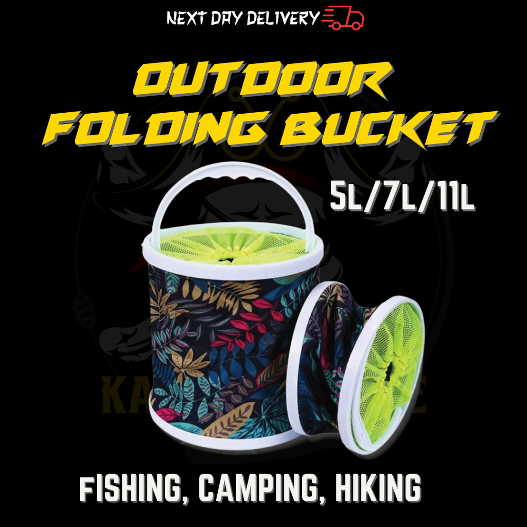 5L/7L/11L ถังน้ําพับได้ตกปลา Pail Baldi Lipat กลางแจ้ง Pancing ล้างรถ Cuci Kereta Camping ตะกร้า