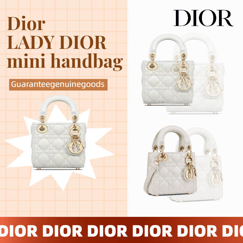 กระเป๋า Dior LADY DIOR mini Milky white กระเป๋าถือ