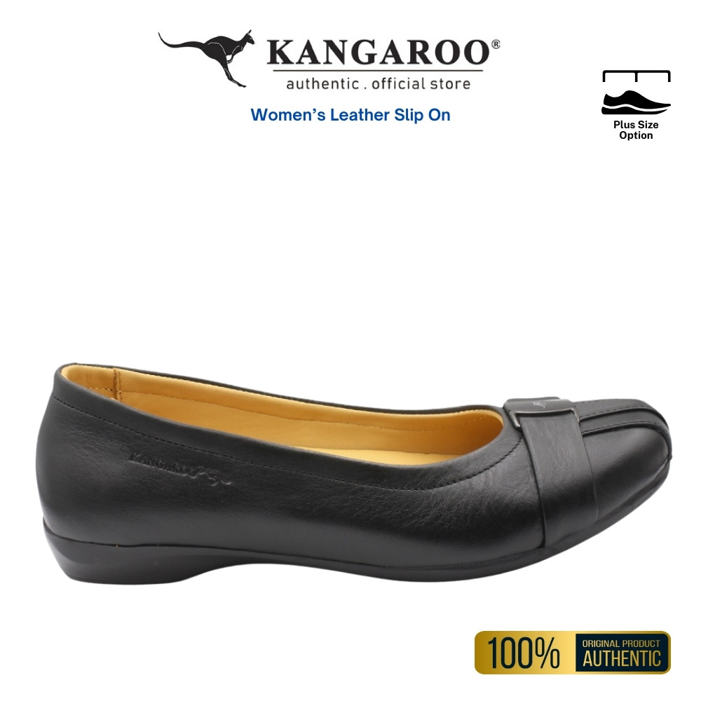 KANGAROO Kasut Loafer Kulit Wanita ผู้หญิงหนังวัว Loafer Slip-on 5045 A45-สีดํา