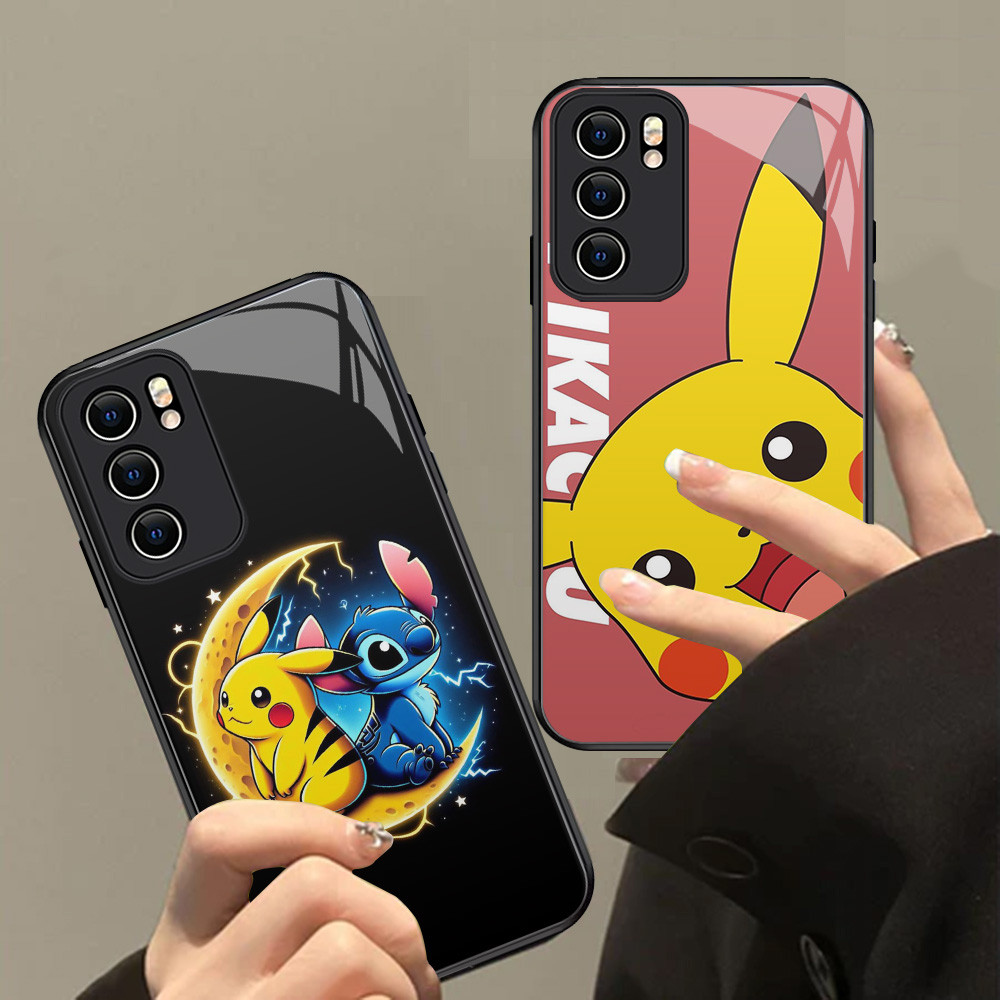 XI38 Pikachu แก้วสําหรับ OPPO Reno 6 5 4 6Z A91 F15 3 5G HD